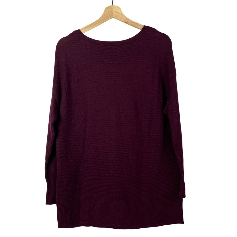 Tahari Burgundy Red Horizontal Ribbed‎ Round Neck Tunic Sweater XL - Picture 2 of 4